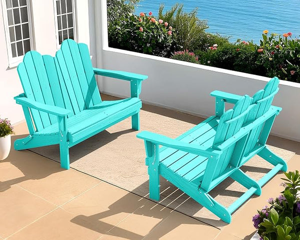 SERWALL Folding Adirondack Bench, HDPE All-Weather Adirondack Loveseat Set of 2, Aruba - Photo 1