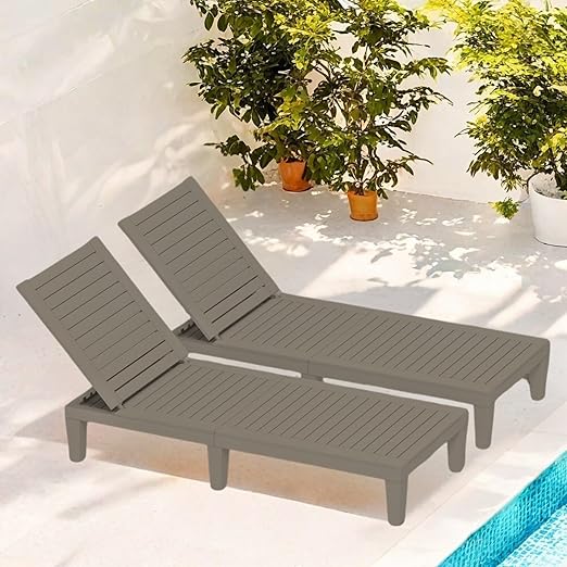 YITAHOME Patio Lounge Chair Set of 4, Outdoor Chaise Lounge with 5-Position Backrest, 265lbs Weight Capacity for Backyard, Poolside, Waterproof & Easy Assembly (Taupe)