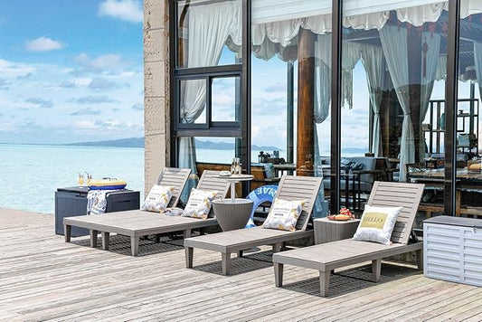 Outdoor Chaise Lounge Chair for Pool, Patio Bench Waterproof Sunbed,Grey