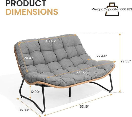 Crestlive Products Outdoor Loveseat, 2 Seater Outdoor Couch with Soft Cushion, All-Weather Boho Rattan Patio Furniture for Balcony, Poolside, Backyard, Porch (Dark Gray)