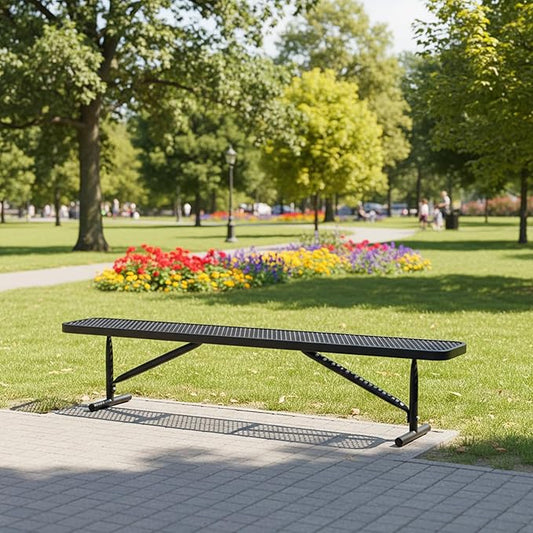 8FT Metal Park Bench for Outside, All-Weather Thermoplastic Coating Outdoor Bench with Anchor, Commercial Heavy Duty Benches for Shopping Malls, Stores, Parks, Patios, Decks, Black