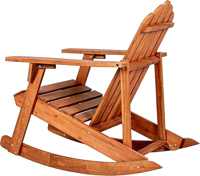 Eyely PTA1000A Harvey Outdoor Patio Classic Acacia Wood Adirondack Rocking Chair, Light Brown for Bohemian, Classic, Country, Cottage, Farmhouse, Rustic