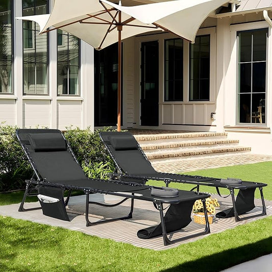 Flamaker Face Down Chaise Lounge Chair 5-Position Adjustable Sunbathing, Foldable Tanning Chair with Face& Arm Holes, Outdoor Recliner Chair for Pool, Beach, Patio, Lawn (Black, 1 Pcs)