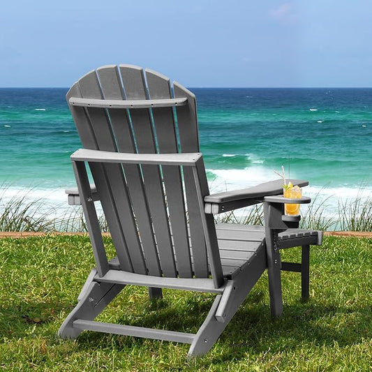 FUNBERRY Adjustable Folding Adirondack Chairs Set of 4 with Retractable Ottoman, All Weather Fire Pit Chairs with Cup Holder
