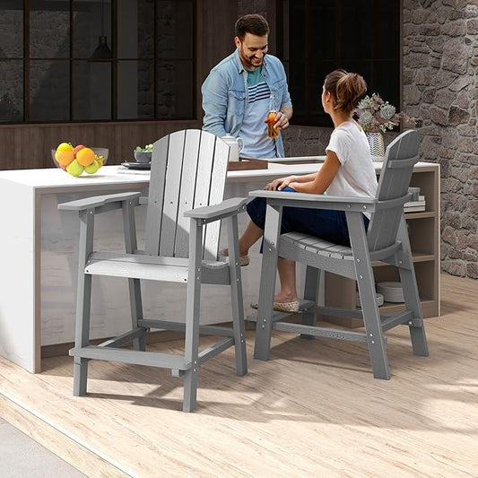 YITAHOME Tall Adirondack Chair Set of 8, Poly Bar Height Balcony Seating, HIPS High Back Outdoor Chairs, Bar Stools Lifeguard Chair for Balcony Deck Pool Patio, Grey