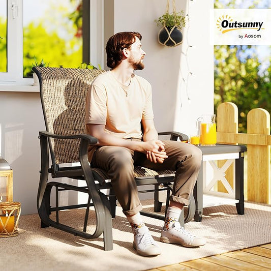 Outsunny Outdoor Glider Chair, Gliders for Outside Patio with Steel Frame and Mesh Fabric for Backyard, Garden, and Porch, Light Mixed Brown