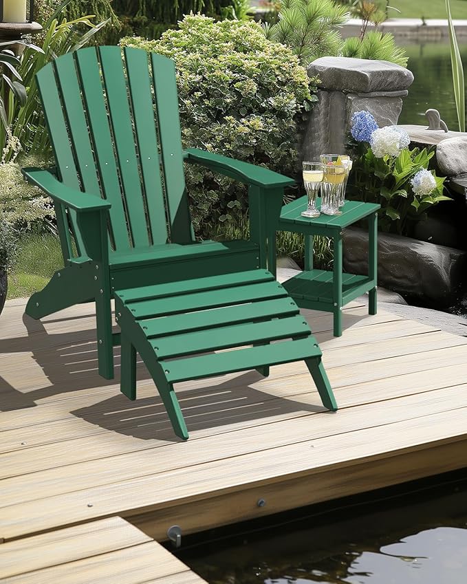 IVY&LANE Adirondack Chairs Set of 2 | HDPE Plastic | Outdoor Fire Pit Chairs | Oversized | All-Weather | Forest | for Outside Deck Backyard Patio Poolside Porch Lawn