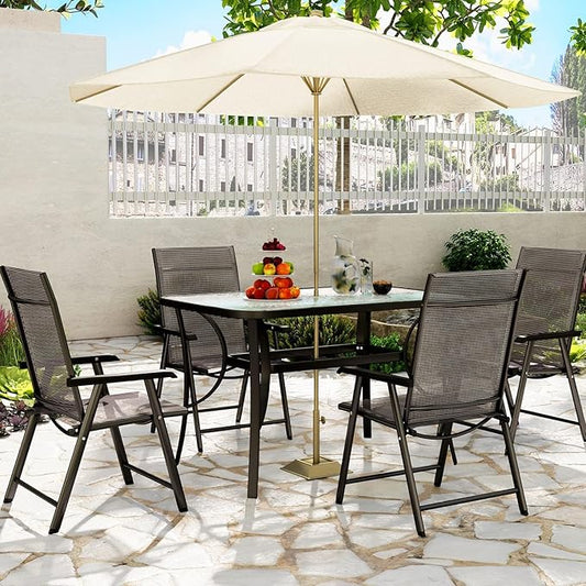 SDHYL 47 Inch Rectangle Tempered Glass Patio Dining Table Patio Table Coffee Table Dining Bistro Table, for Outdoor Garden Balcony Backyard Poolside Lawn, with Umbrella Hole, Black