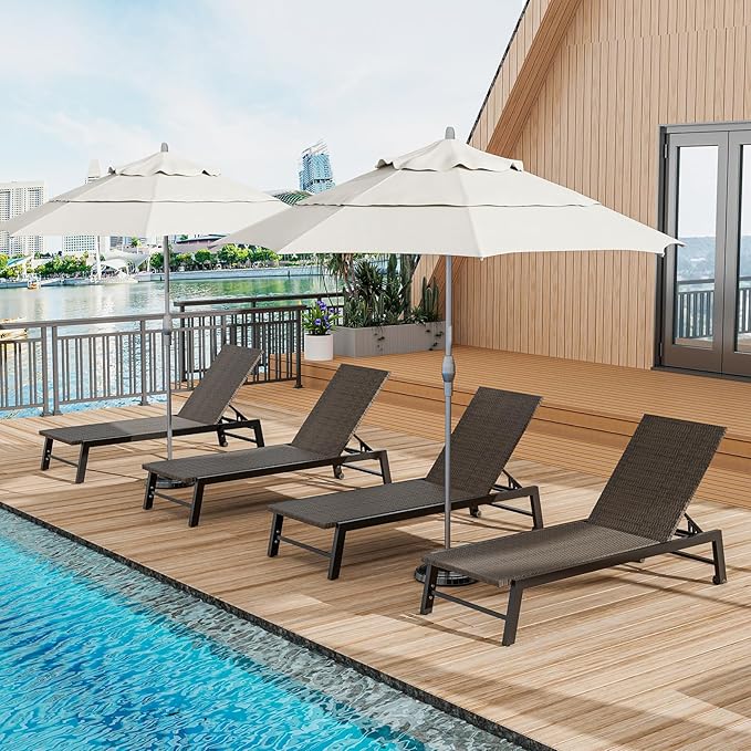Tangkula PE Wicker Patio Chaise Lounge Chair, Outdoor 4-Position Recliner with Wheels, Outdoor Reclining Chair for Poolside, Backyard and Deck (1, Mix Brown)