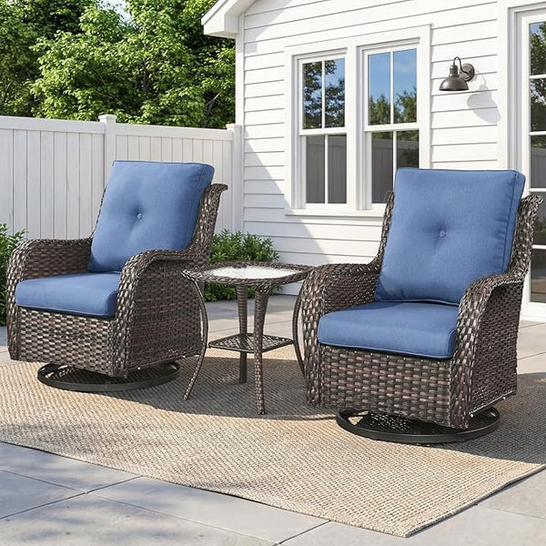 Belord Patio Wicker Chairs Swivel Rocker, Outdoor Patio Furniture Set with Rattan Side Table - Photo 1
