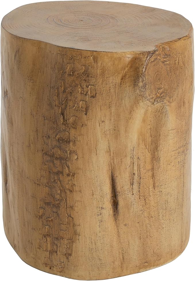 Christopher Knight Home Nelda Patio Lightweight Concrete Coffee Table, Indoor and Outdoor Table for Garden/Backyard/Poolside/Balcony, MGO Wood Stump Outdoor Side Table with No Assembly, Light Brown
