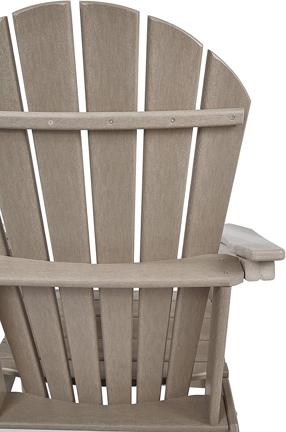 BOWERY HILL Adirondack Chair, 38.13" H x 31" W x 33" D, Hard Plastic, Grayish Brown Finish, Slatted Shell Back Design, Driftwood Style Outdoor Seating for Patio or Garden