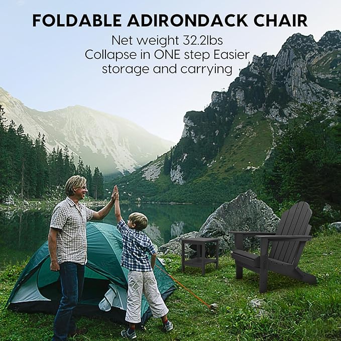 Folding Adirondack Chair, Outdoor Patio Chair Lawn Chair,Weather Resistant for Patio Deck Garden, Backyard, Bonfire& Lawn Furniture Lawn Seating(Grey)