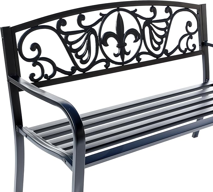 Hi-Line Gift Ltd. Sleek Black - Steel and Cast Iron Garden Bench in Timeless Black