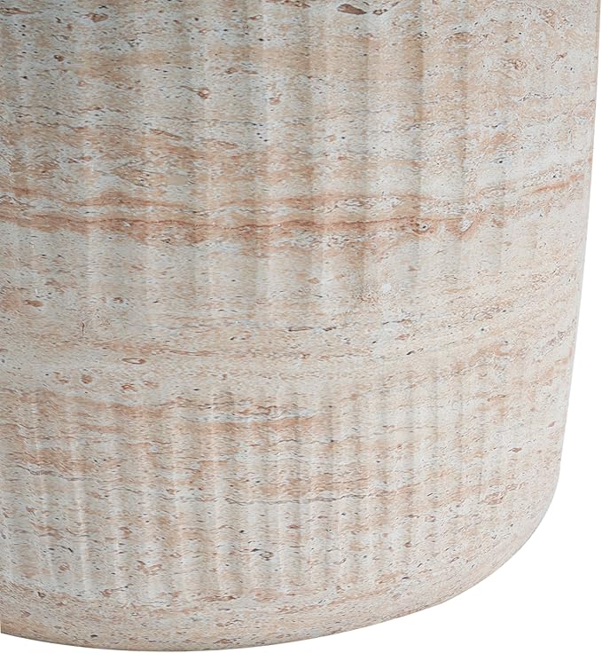Christopher Knight Home Jaym 18.50" H Indoor Outdoor Accent Side Table, Patio Decorative End Table, Cylinder Lightweight Concrete Garden Stool for Patio Balcony & Garden Decor, Travertine