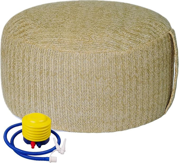 Woven Inflatable Ottoman with Air Pump D21”x H10” Outdoor Indoor Pouf Patio Footrest Stool with Portable Handle - Photo 1