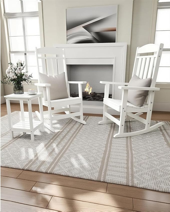 Outdoor Rocking Chairs Set of 4, Oversized High Back Patio Rocking Chairs, All Weather Porch Rocking Chairs for Outside. White