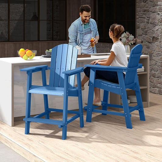 YITAHOME Tall Adirondack Chair, Poly Bar Height Balcony Seating, HIPS High Back Outdoor Chairs, Bar Stools Lifeguard Chair for Balcony Deck Pool Patio, Navy Blue