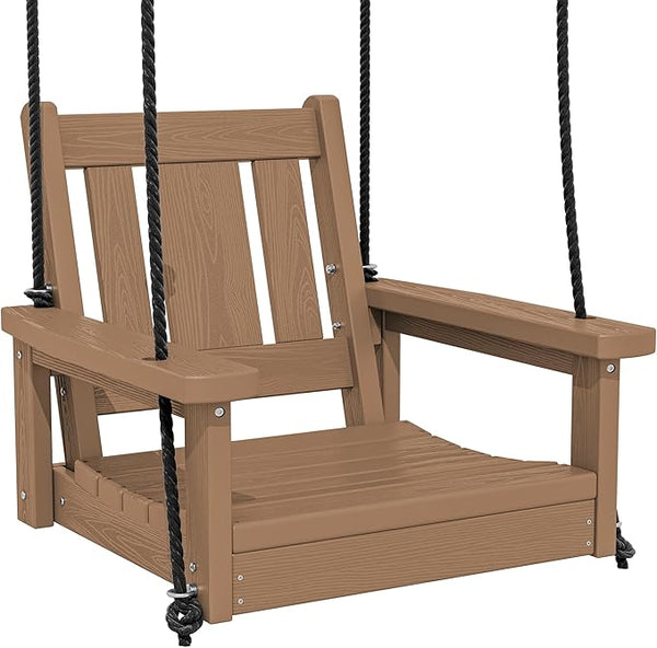 SERWALL HDPE Single Porch Swing, Heavy Duty Single Person Swing Chair with 2 Polypropylene Hanging Ropes - Photo 1
