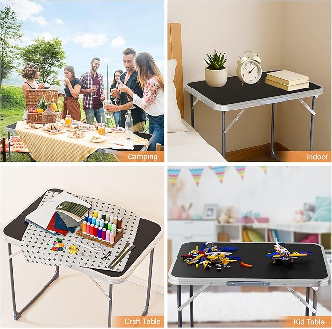 VINGLI 2.3FT Small Camping Table,Portable Camping Table with Carrying Handle, Picnic Table Foldable Table Essentials for Indoor Outdoor