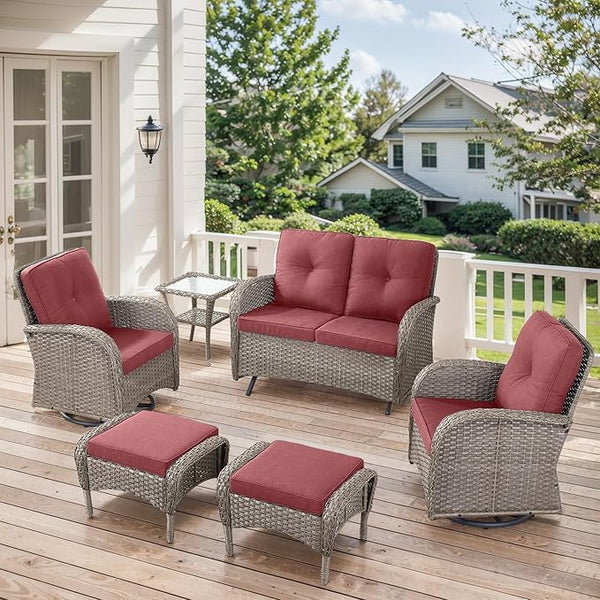6 Pieces Patio Wicker Furniture Set-Outdoor Swivel Chairs Set of 2 Outdoor Glider Love seat with Outdoor Footstool - Photo 1