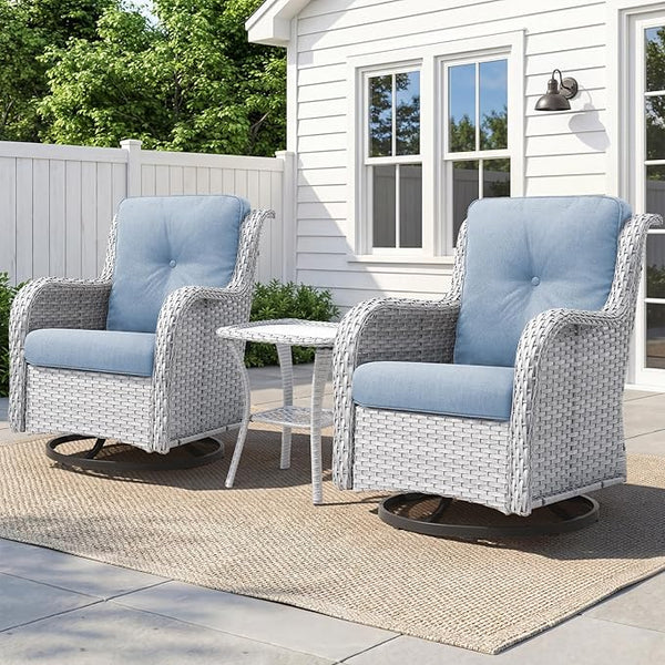 Belord Patio Wicker Chairs Swivel Rocker, Outdoor Patio Furniture Set with Rattan Side Table - Photo 1