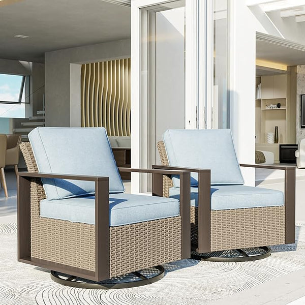 Patio Chairs Set of 2, Outdoor Swivel Rocker Patio Chairs, Metal Patio Furniture with Deep Seating - Photo 1