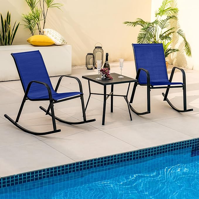 Giantex Outdoor Rocking Chairs Set of 4, Patio Rocking Chairs w/Breathable Seat & Back, Heavy-Duty Metal Support, Ergonomic Outside Rocker for Backyard, Poolside, Garden, Navy