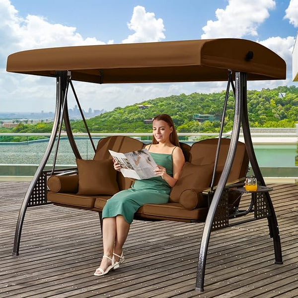 3 in 1 Outdoor Porch Swing with Adjustable Canopy, 3 Seat Outdoor Swing for Adults - Photo 1