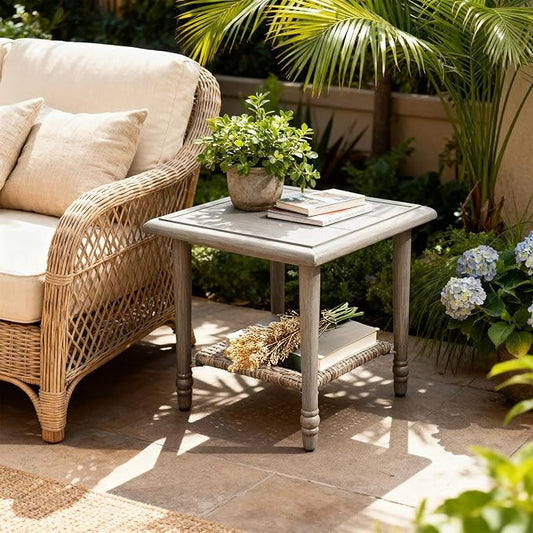 Wicker Outdoor Side Table with Storage, Small Square Patio Side Table for Porch Balcony Deck Garden Poolside(1PC)
