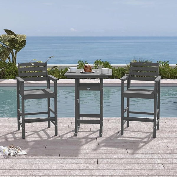 3-Piece HDPE Outdoor Bar, Outdoor Bar Stools and Outdoor Bar Table with Heart Cutout Design - Photo 1