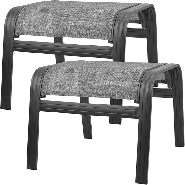 Patio Outdoor Ottoman Footstools Assembled Aluminum Footrest Side Table Small Chairs Patio Ottoman 2 Set Grey - Photo 1