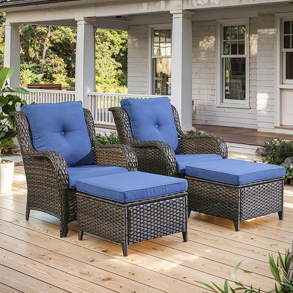 Belord Wicker Furniture 4 Pieces Outdoor Patio Furniture Set Patio Chairs with Ottomans Conversation Set for Porch - Photo 1