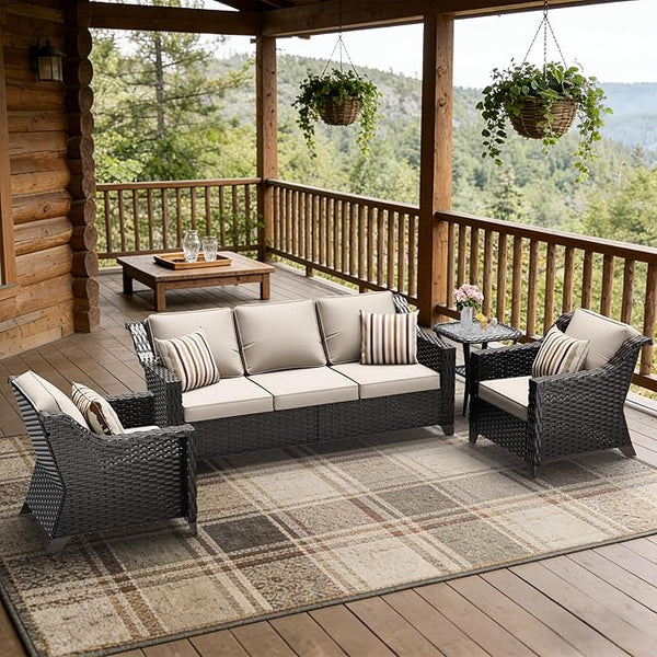 4 Pieces Patio Conversation Furniture Set - 1 Sofa, 2 Armchairs, 1 Side Table - Photo 1