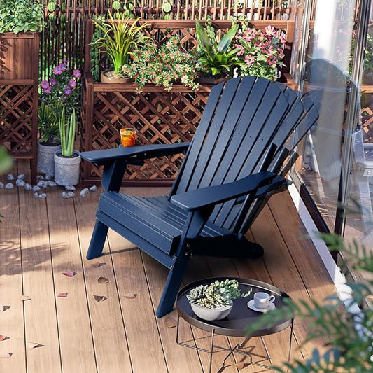 FUNBERRY Folding Adirondack Chair with Adjustable Backrest, HDPE All Weather Fire Pit Chairs with Cup Holder