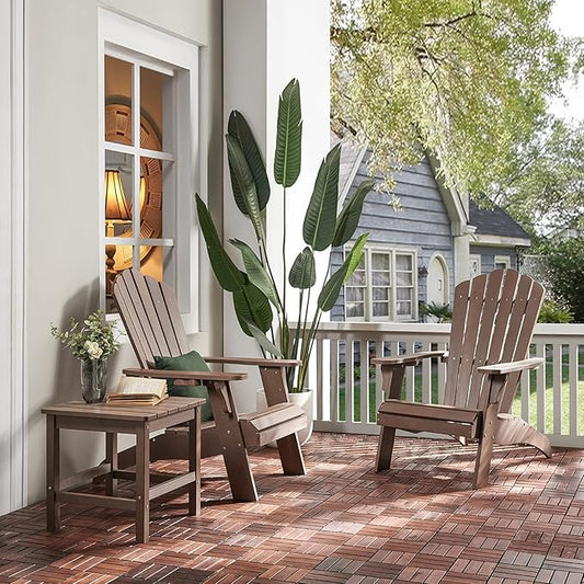 Psilvam Adirondack Chair, Oversized Poly Lumber Fire Pit Chair with Cup Holder, 350Lbs Support Patio Chairs for Garden, Weather Resistant Outdoors Seating, Relaxing Gift for Father & Mother (Brown)