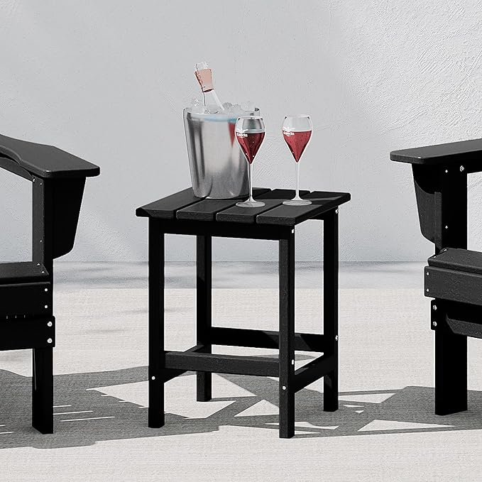 Costaelm 4-Piece Set Outdoor/Patio Poly Adirondack Chairs with a Coffee and a Side Table (2 Seater), Black