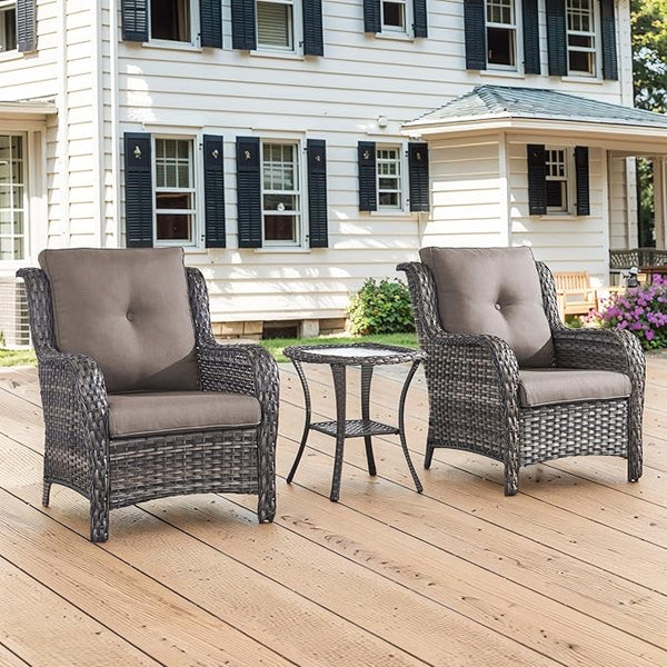 Belord Patio Chairs Outdoor Furniture Set, 3 Peices Porch Wicker Furniture with Side Table - Photo 1