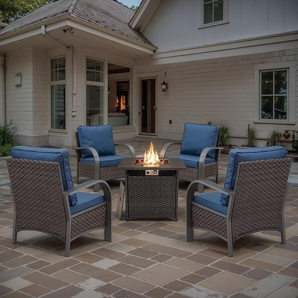 Belord 5 Piece Patio Furniture Set with Fire Pit Table - Outdoor Conversation Set with Propane Fire Pit and 4 Wicker - Photo 1