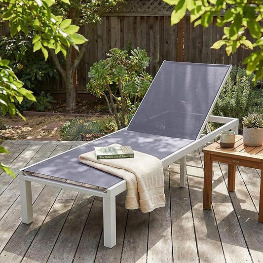LeisureMod Marlin Aluminum Outdoor Chaise Lounge Chair - Mesh Sling Fabric Seat White Aluminum Frame Beach, Pool Lounge Chair for Modern Patio Lawn, Garden and Backyard (Dark Grey)