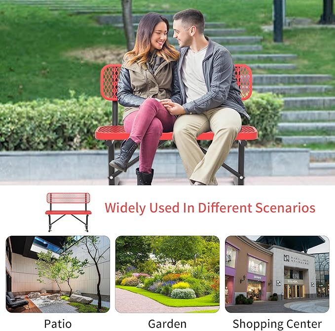 Park Benches for Outside - 48" Outdoor Metal Street Bench Heavy-Duty Steel Weatherproof Portable Garden Bench, Commercial Benches for Patio, Soccer, Park, Shopping Malls, Decks, Sports