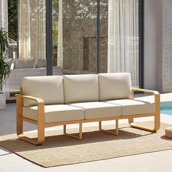 CHITA Aluminum Outdoor 3-Seater Sofa, Patio Furniture with 6.3in Thick High-Resilient Cushions & 100% Aluminum Frame - Photo 1