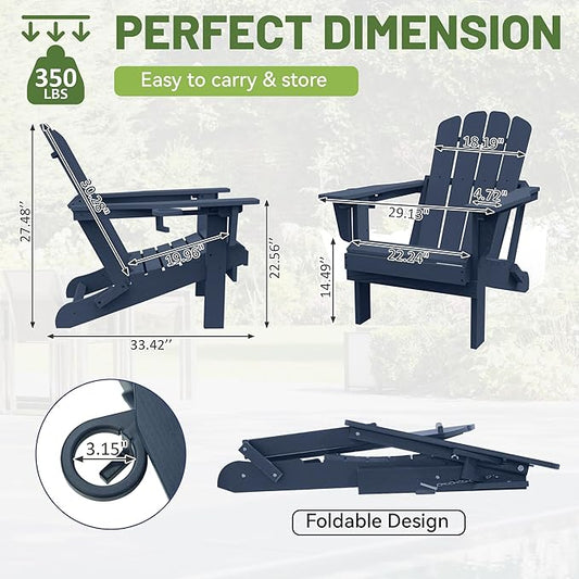 Adirondack Chair, Plastic Adirondack Chairs, HDPE Adirondack Chair, Folding Adirondack Chairs,Outdoor Chairs with Cup Holder for Lawn Patio Deck Fire Pit -Dark Blue