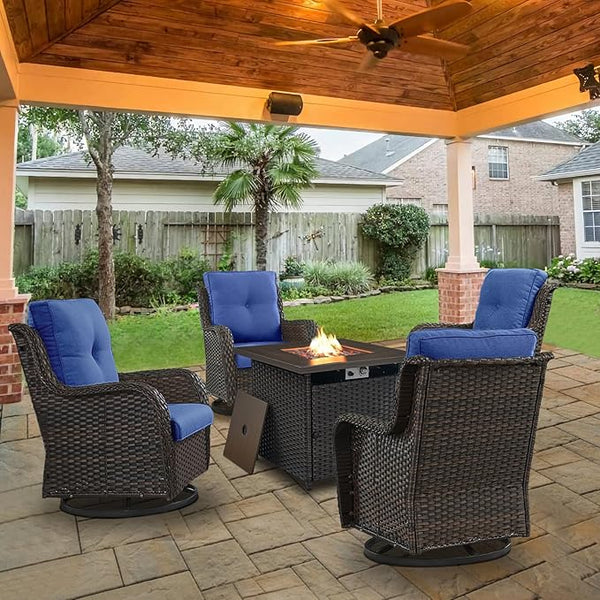 Belord Patio Furniture Set with Fire Pit Table, Outdoor Swivel Rocker Patio Chairs, Wicker Furniture Set Ideal for Porch - Photo 1