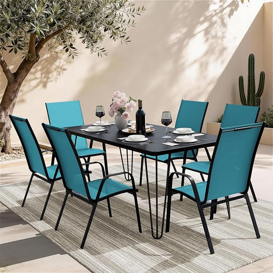 JEAREY Patio Dining Chairs Set of 6, Outdoor Stackable Dining Furniture Set, All Weather Dining Set for Lawn, Garden, Backyard, Poolside, Peacock Blue
