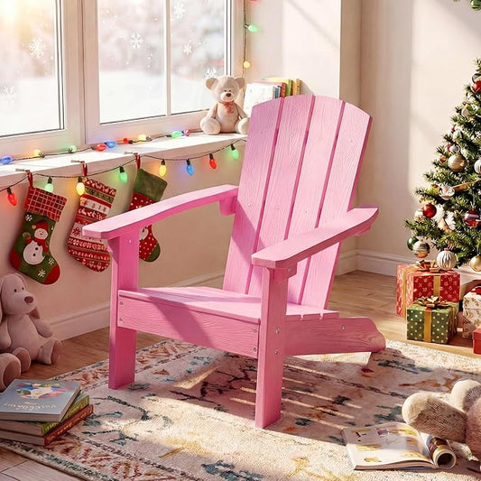Giantex Kids Adirondack Chair, All-Weather HIPS Children's Outdoor Chair w/Ergonomic Design, Toddler Lawn Chairs for Age 3-8, Kids Beach Chair for Garden Patio Backyard (1,Pink)