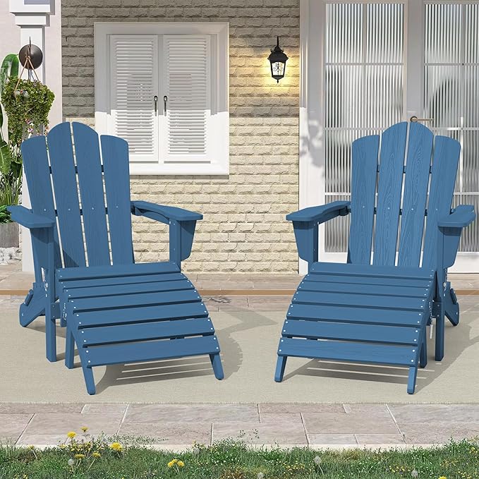 KINGYES Folding HDPE Adirondack Chairs Ottoman