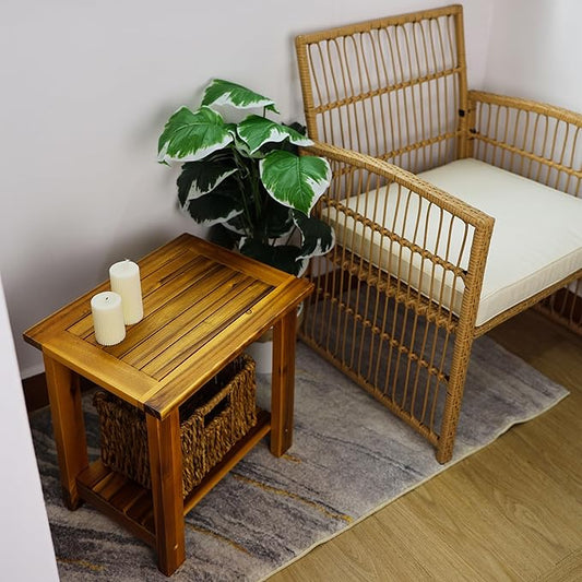 Double Adirondack Table - Weatherproof Outdoor Side Table - Patio End Tables for Outside - Adirondack Side Table - Acacia Wood 2-Tier End Table for Indoor & Outdoor Use