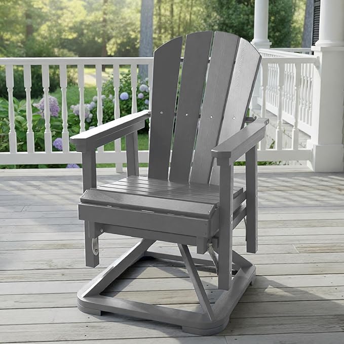 Kingdura Adirondack Swivel Glider Chair, HDPE Patio Glider Rocking Chair for Outdoor, All-Weather Glider Chair for Porch Balcony Lawn Poolside, 450LBS Capacity (Grey)