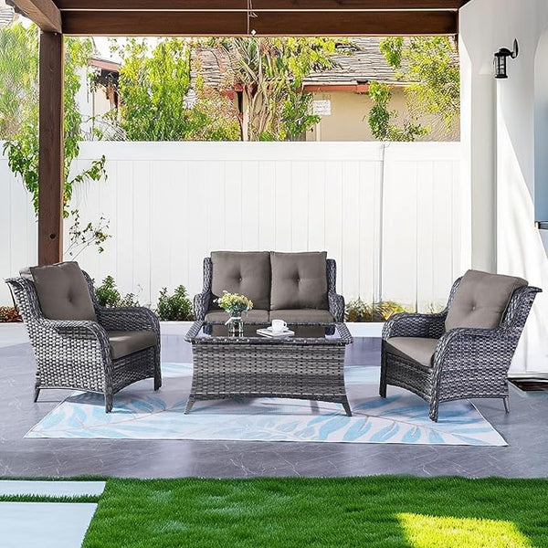 Belord Wicker Furniture 4 Pieces Outdoor Patio Furniture Set Patio Loveseat Sofa Set with Wicker Chairs and Coffee Table - Photo 1
